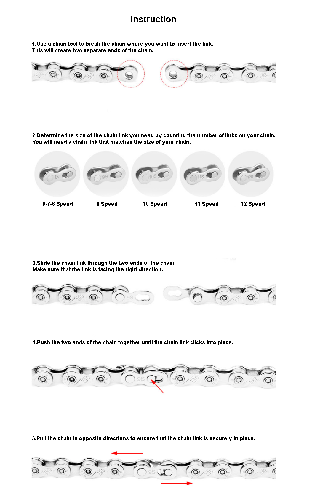 Toopre Bicycle Quick Release Chain Link 2-Pack 1 <h3 data-path-to-node="5"><b data-path-to-node="5" data-index-in-node="0">Key Features</b></h3> <ul data-path-to-node="6"> <li> <p data-path-to-node="6,0,0"><b data-path-to-node="6,0,0" data-index-in-node="0">Universal Compatibility:</b> Seamlessly works with major brands including <b data-path-to-node="6,0,0" data-index-in-node="70">Shimano, SRAM, and KMC</b>. Available in multiple speed options to fit your specific drivetrain.</p> </li> <li> <p data-path-to-node="6,1,0"><b data-path-to-node="6,1,0" data-index-in-node="0">Quick-Release Design:</b> Features a user-friendly "Missing Link" style design for <b data-path-to-node="6,1,0" data-index-in-node="79">tool-free installation</b> and easy removal during cleaning or emergency trailside repairs.</p> </li> <li> <p data-path-to-node="6,2,0"><b data-path-to-node="6,2,0" data-index-in-node="0">High-Tensile Durability:</b> Forged from premium quality steel to withstand high torque and the daily rigors of road or mountain biking.</p> </li> <li> <p data-path-to-node="6,3,0"><b data-path-to-node="6,3,0" data-index-in-node="0">Precision Shifting:</b> Engineered with tight tolerances to ensure <b data-path-to-node="6,3,0" data-index-in-node="63">smooth, quiet gear transitions</b> without the "skipping" often found in lower-quality links.</p> </li> <li> <p data-path-to-node="6,4,0"><b data-path-to-node="6,4,0" data-index-in-node="0">Corrosion Resistant:</b> Finished to resist rust and wear, providing a long-lasting connection you can trust for miles to come.</p> </li> </ul>