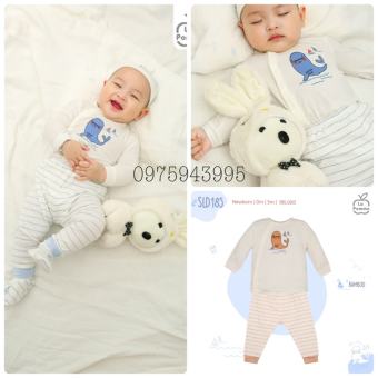 SLD185 Bộ dài tay sơ sinh La Pomme cúc lệch Sư tử biển - BST Sơ sinh La Pomme Sư tử biển vải sợi tre