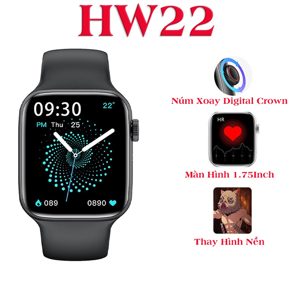 Đồng hồ thông minh HW22 Pro (Seri 6) - Kết nối NFC, Bluetooth, màn hình cảm ứng vuông 1.75 inch - Có ngôn ngữ tiếng Việt - Công nghệ sạc không dây - Điều khiển qua ứng dụng RD Fit - Chống thấm nước chuẩn IP67 - Gọi điện dễ dàng