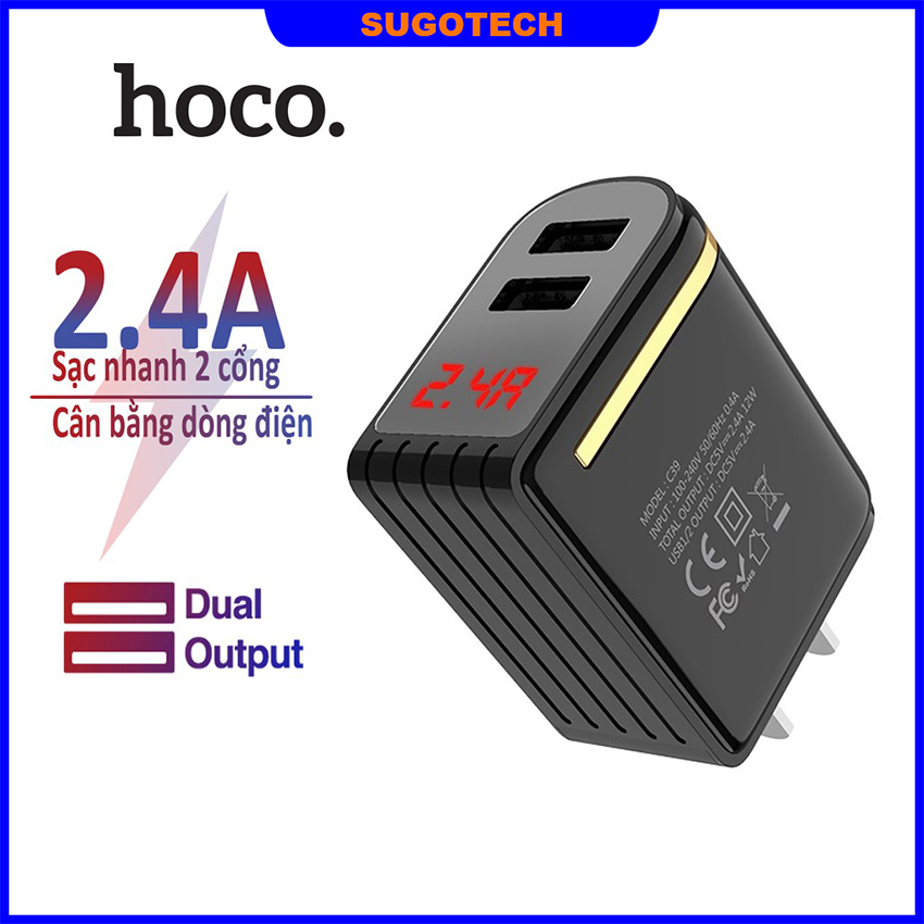 Củ sạc nhanh hoco c39 chính hãng 2 cổng 2.4a sạc nhanh cho ios/android