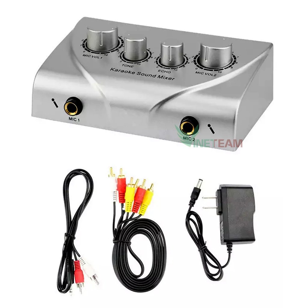 Karaoke Sound Mixer Dual Mic Inputs With Cable Bộ Trộn Âm Thanh Đầu Vào 2 micro Di Động Cho Bộ Khuếch Đại Karaoke KTV