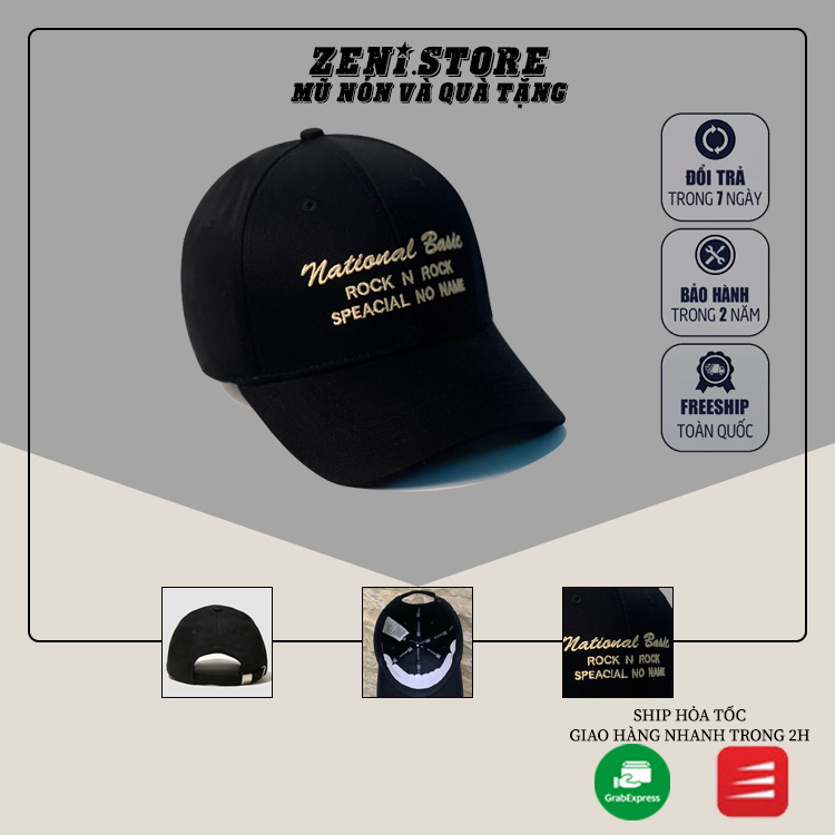 Nón đen mũ lưỡi trai Basic đen logo vàng thêu tinh tế Free Size Full hộp