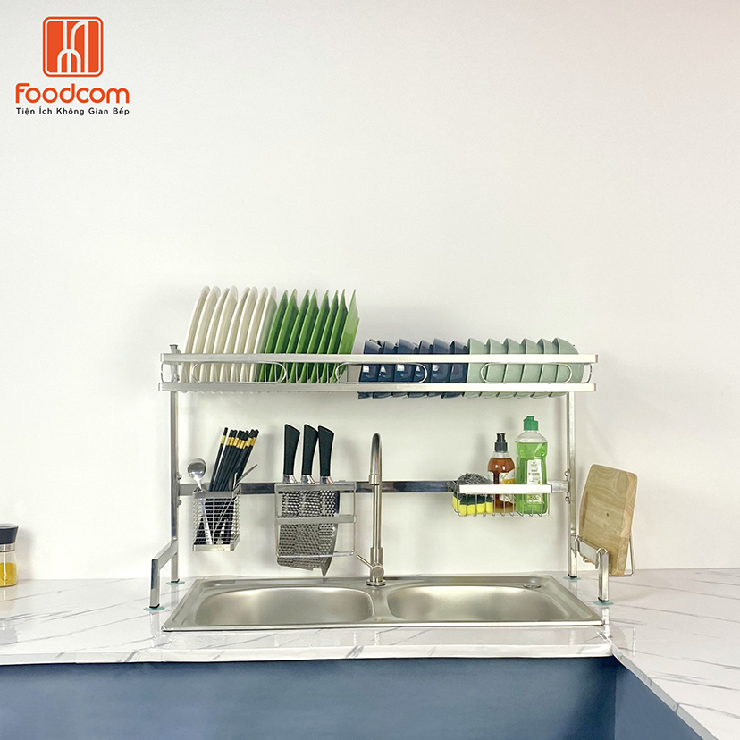 Kệ đựng chén bát inox Foodcom - kệ bát inox để bồn rửa - Loại 1 tầng - size 66cm, 86cm và 106cm