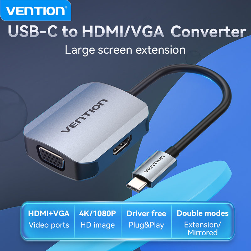 Vention Bộ Chuyển Đổi USB C Sang HDMI Cáp Kết Nối 4K Type C Sang HDMI VGA Cho MacBook Pro Huawei Samsung Bộ Chuyển Đổi USB Type C HDMI