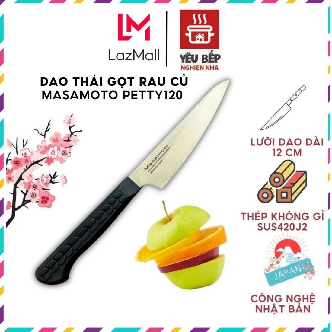 Dao xuất Nhật Masamoto MK104 thái gọt rau củ, hoa quả siêu sắc đa năng Petty120