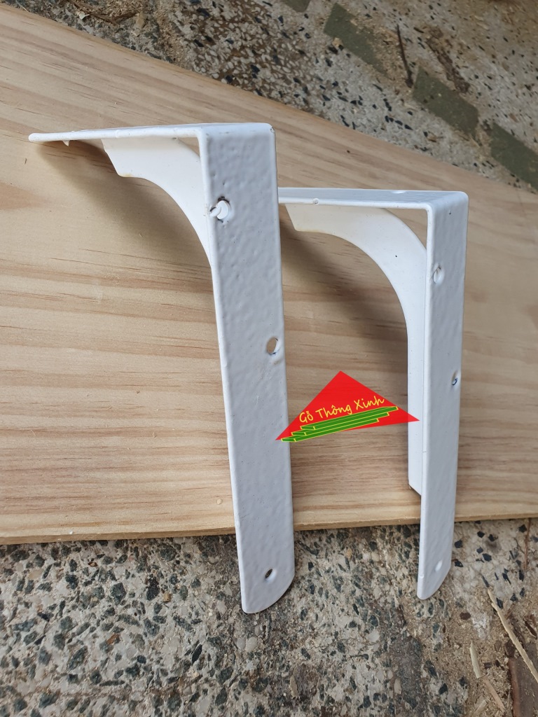 Cặp giá đỡ kệ gỗ dài 20cm bằng sắt đã sơn màu trắng rất chắc chắn, làm kệ chịu lực tốt trên 30kg