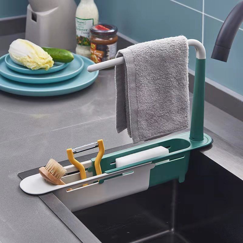 Kệ để bồn rửa chén có móc treo khăn thông minh/ giá để đồ rửa bát đa năng có móc treo khăn tiện dụng/ kệ gắn bồn để đồ rửa chén/ kệ gác bồn rửa bát có giá treo khăn