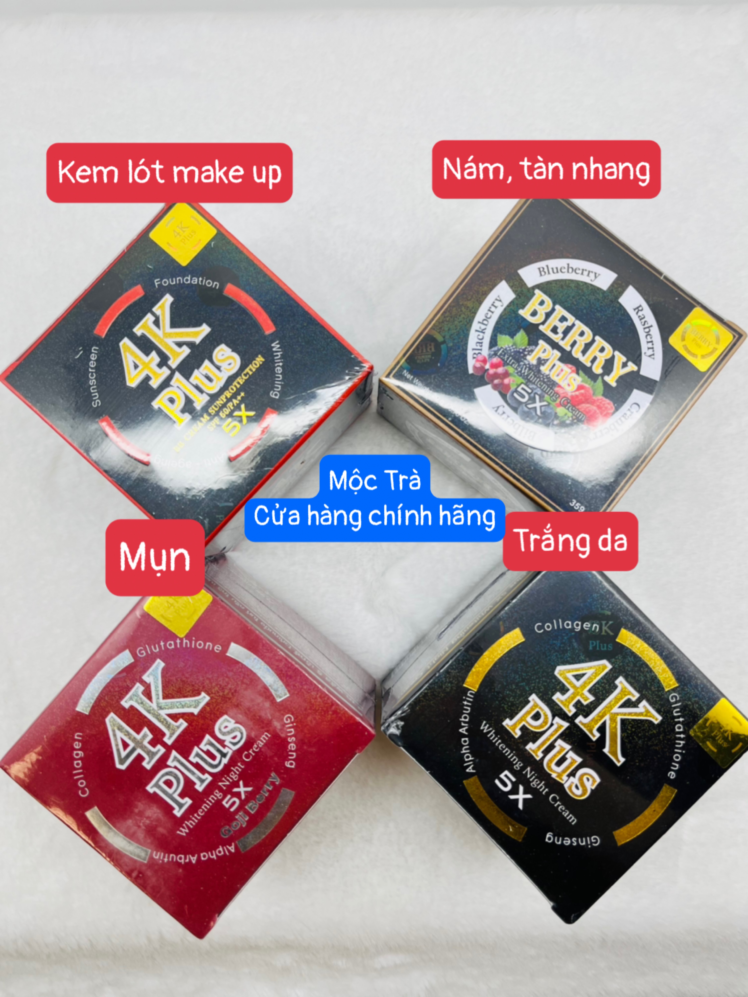 CHÍNH HÃNG - Kem 4K Plus Thái Lan (dưỡng trắng sáng), Kem 4K Berry Plus 5X (Khử Nám ,Tàn Nhang), Mụn, Kem nền trang điểm - NPP Mộc Trà