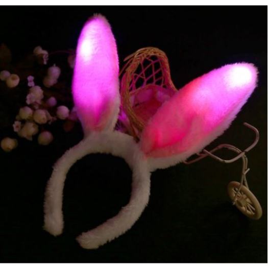Bờm tai thỏ có đèn led đáng yêu phụ kiện cài tóc lông mịn Noel Christmas giáng sinh băng đô phát sáng tiktok trung thu
