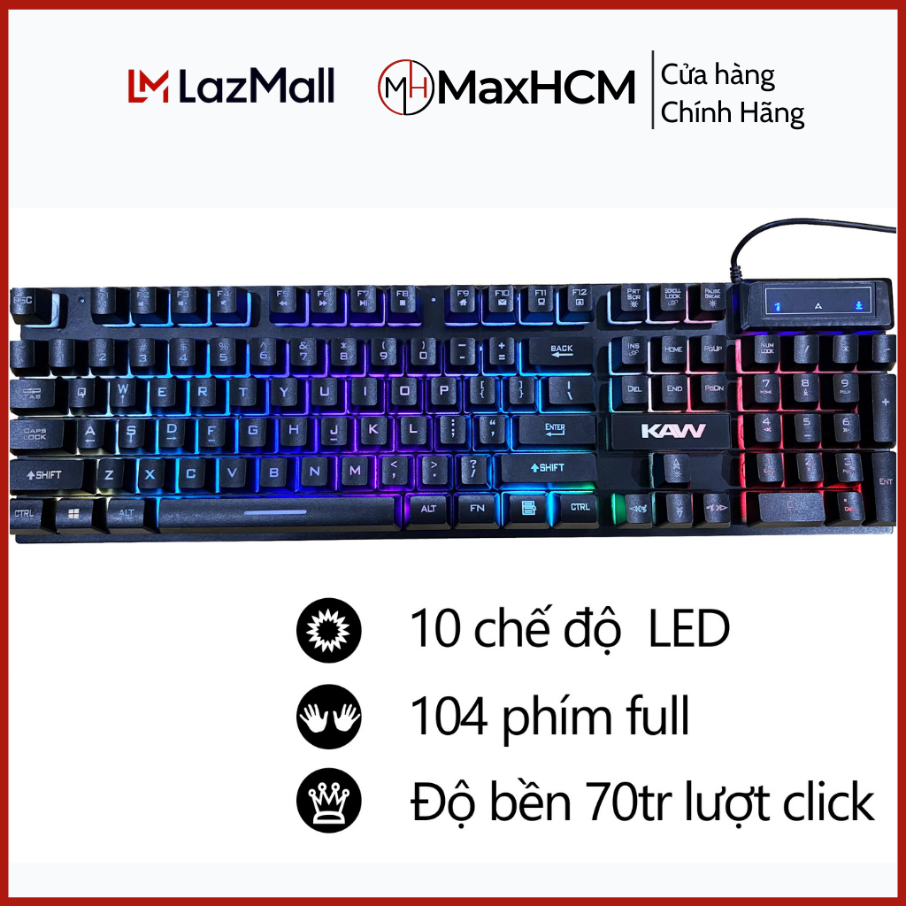 Bàn Phím Máy Tính - Bàn Phím Chơi Game - Gaming Keyboard - Bàn Phím Giả Cơ KAW K900 - Có 3 Chế Độ Đèn LED Đẹp, Chất, Giá Tốt, Độ Nhạy Cao - Bảo Hành Chính Hãng MAXHCM Lỗi 1 Đổi 1