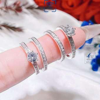 Nhẫn đôi nam nữ, nhẫn cặp đôi tình yêu bạc đính đá, Anchi jewelry