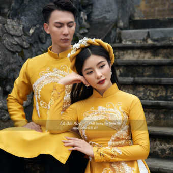 Áo Dài Cặp Cô Dâu Chú Dể Cưới Hỏi Truyền Thống LC04