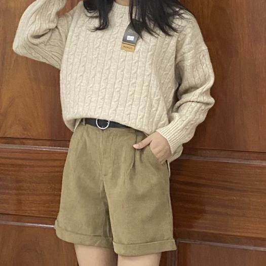 Áo Len Nữ Vặn Thừng Cổ Tròn Phong cách Vintage Hàn Quốc Hàng Quảng Châu Mẫu Mới 2021