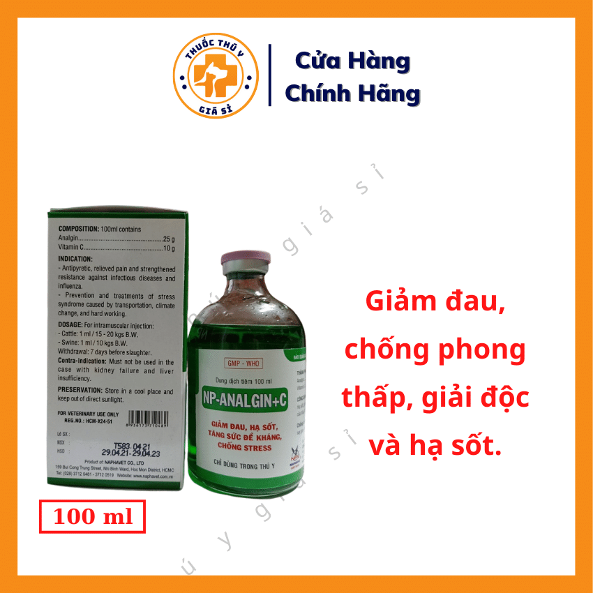 "Hoàn tiền đến 10%" Napha Analgin C 100ml - Giảm Đau, Chống Phong Thấp, Giải Độc Và Hạ Sốt Ở Trâu, Bò, Lợn, Dê, Cừu, Chó Mèo, Gia Cầm - Thú Y Giá Sỉ