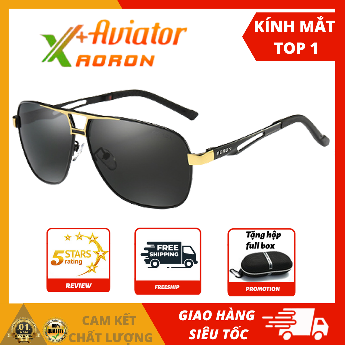 Kính râm, kính mát nam AVIATOR, mắt kính phân cực polarized chống chói, chống tia UV400 A8521- fullbox