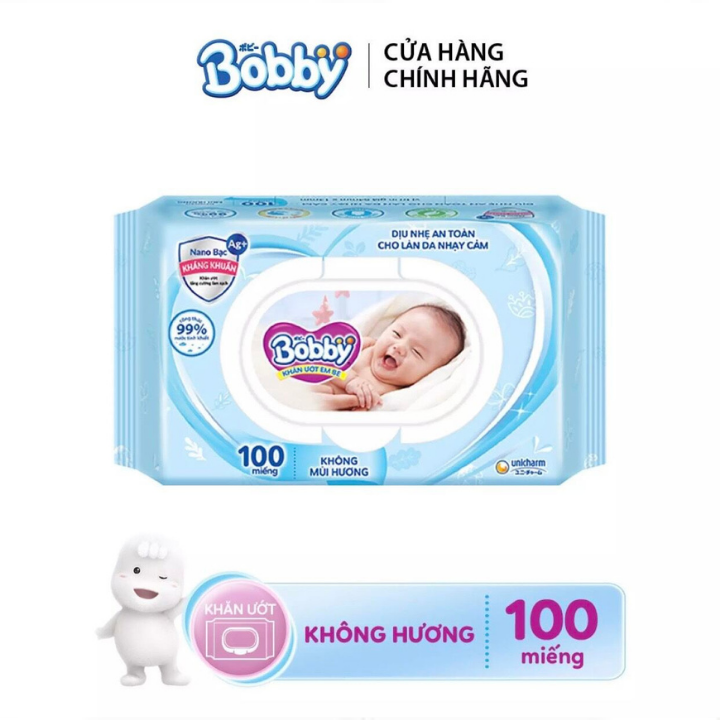 [HCM]KHĂN GIẤY ƯỚT BOBBY KHÔNG MÙI 100 MIẾNG