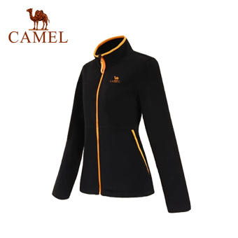 Camel Áo khoác lông cừu nữ dài tay Áo khoác thể thao nhung dày