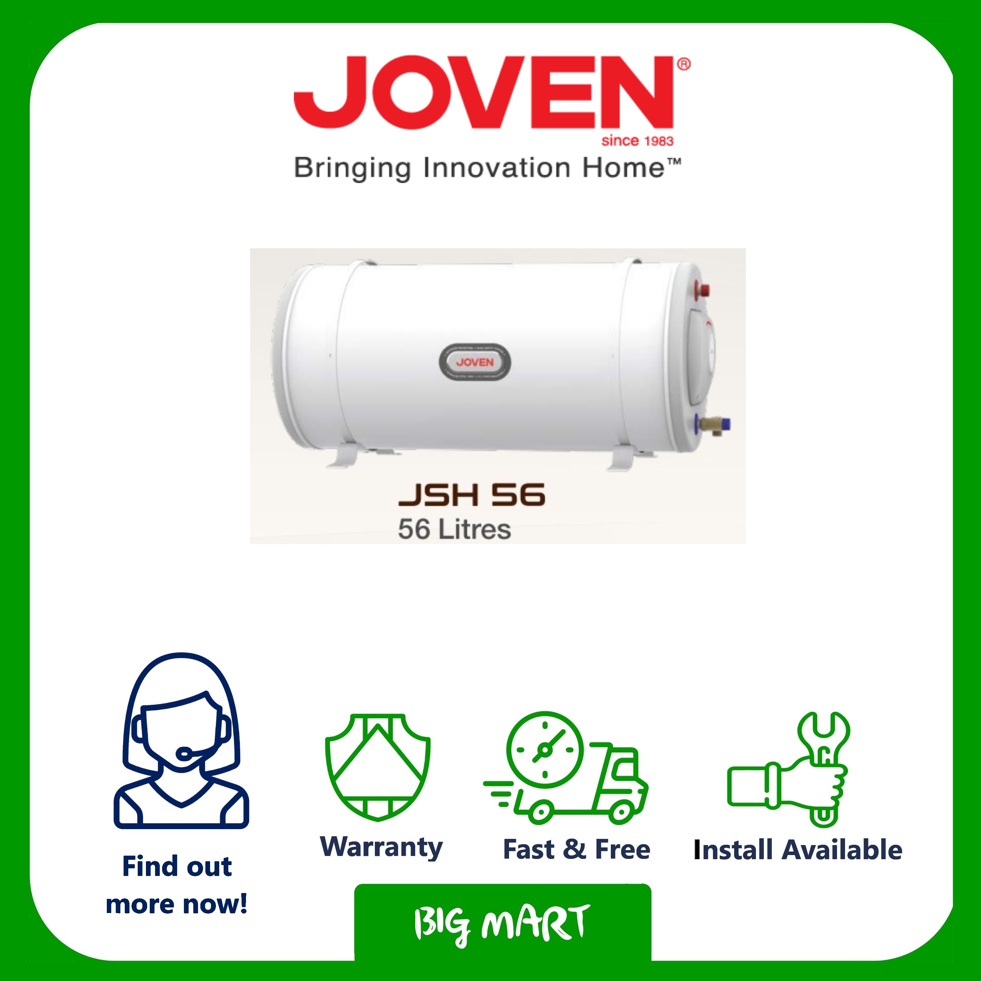 NEW] JSH25 JOVEN 25L STORAGE WATER HEATER - HORIZONTAL | Lazada Singapore