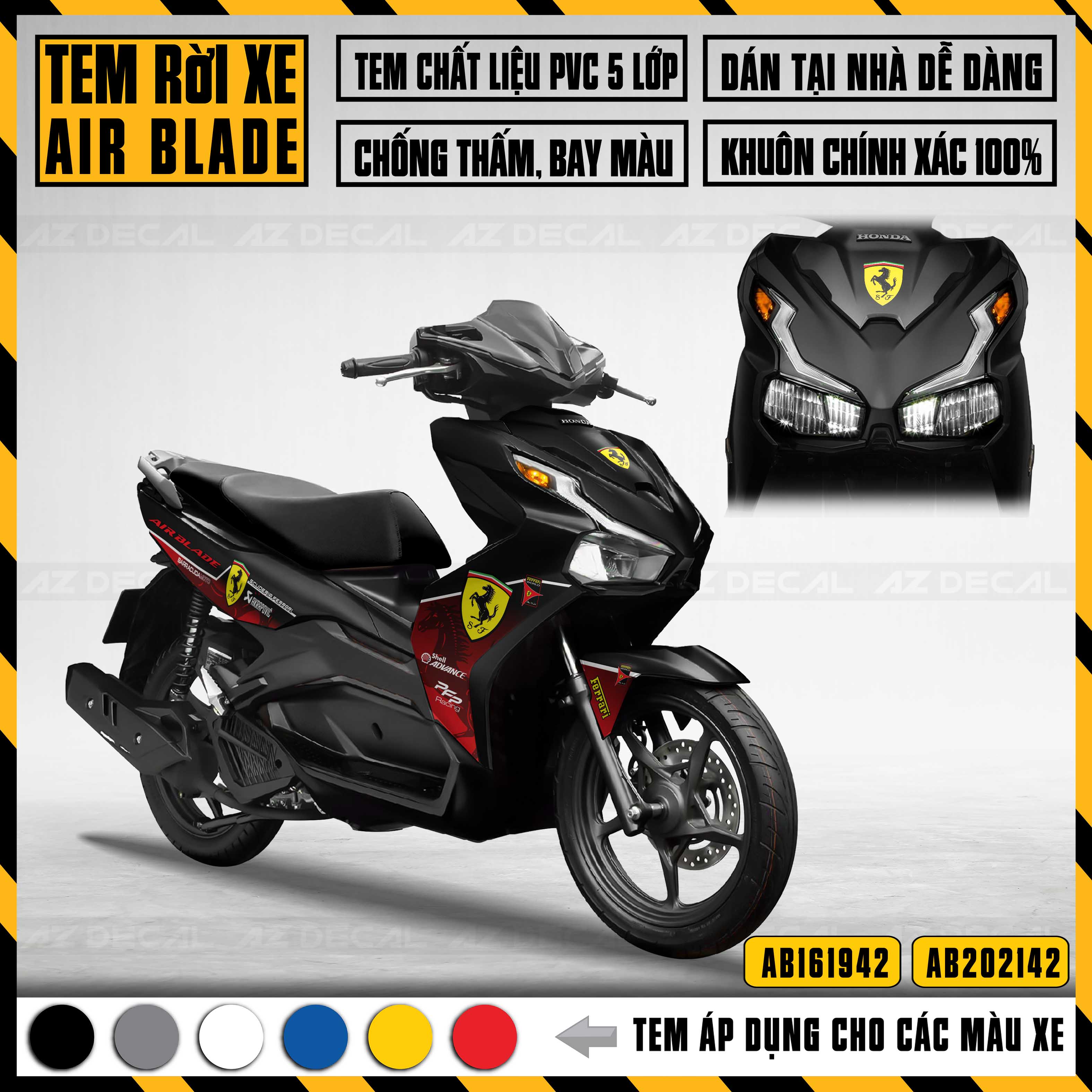 Tem Rời Dán Xe Air Blade Mẫu Ferari Cực Chất | AB42 | Decal Chế Dán Xe Máy AB Chống Nước, Bền Màu - Azdecal