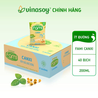 Thùng sữa đậu nành Fami Canxi ít đường (40 bịch x 200ml)