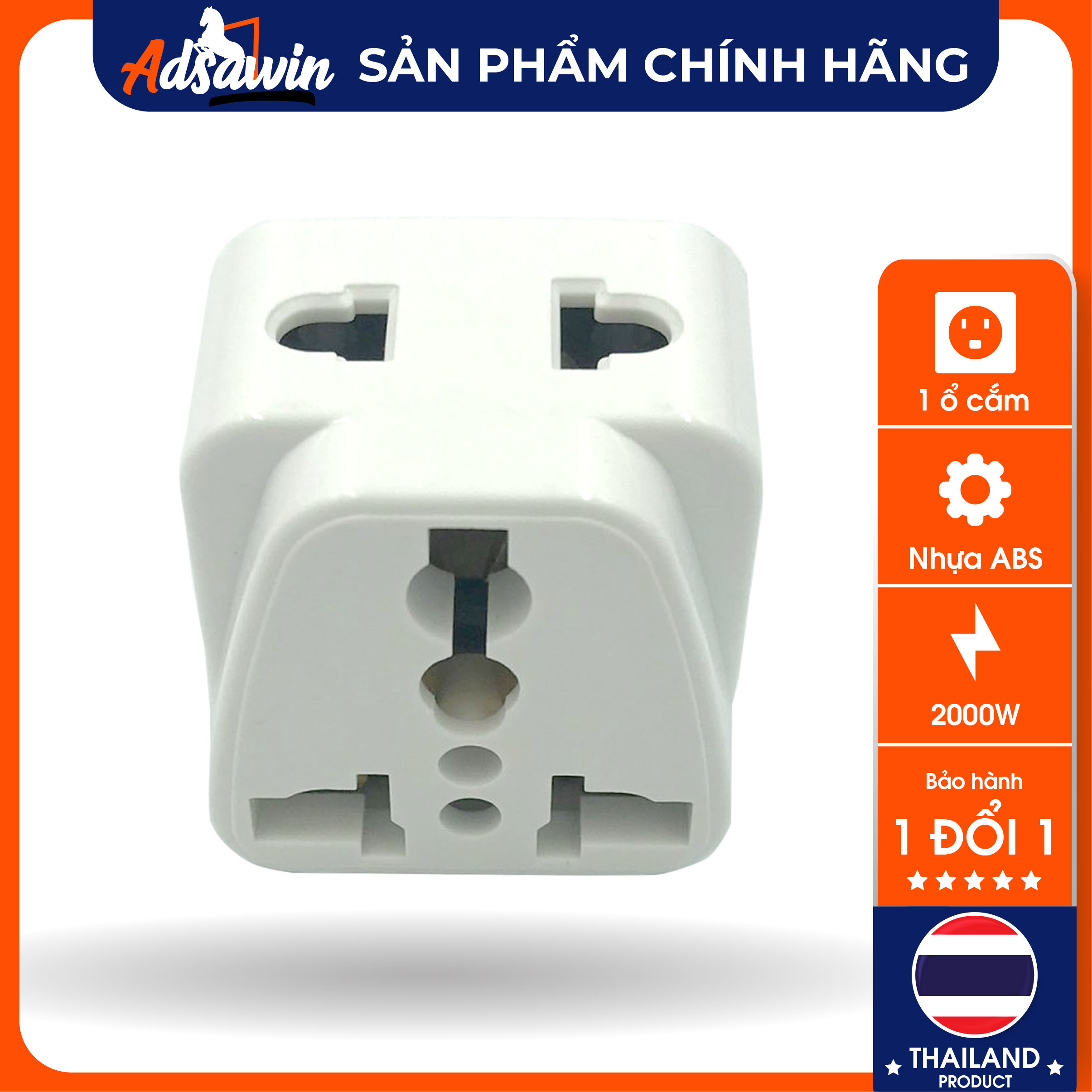 TOSHINO PS18-A2 Made in Thailand -Phích cắm chuyển đổi 3 chấu - chia 2 ổ  2000W