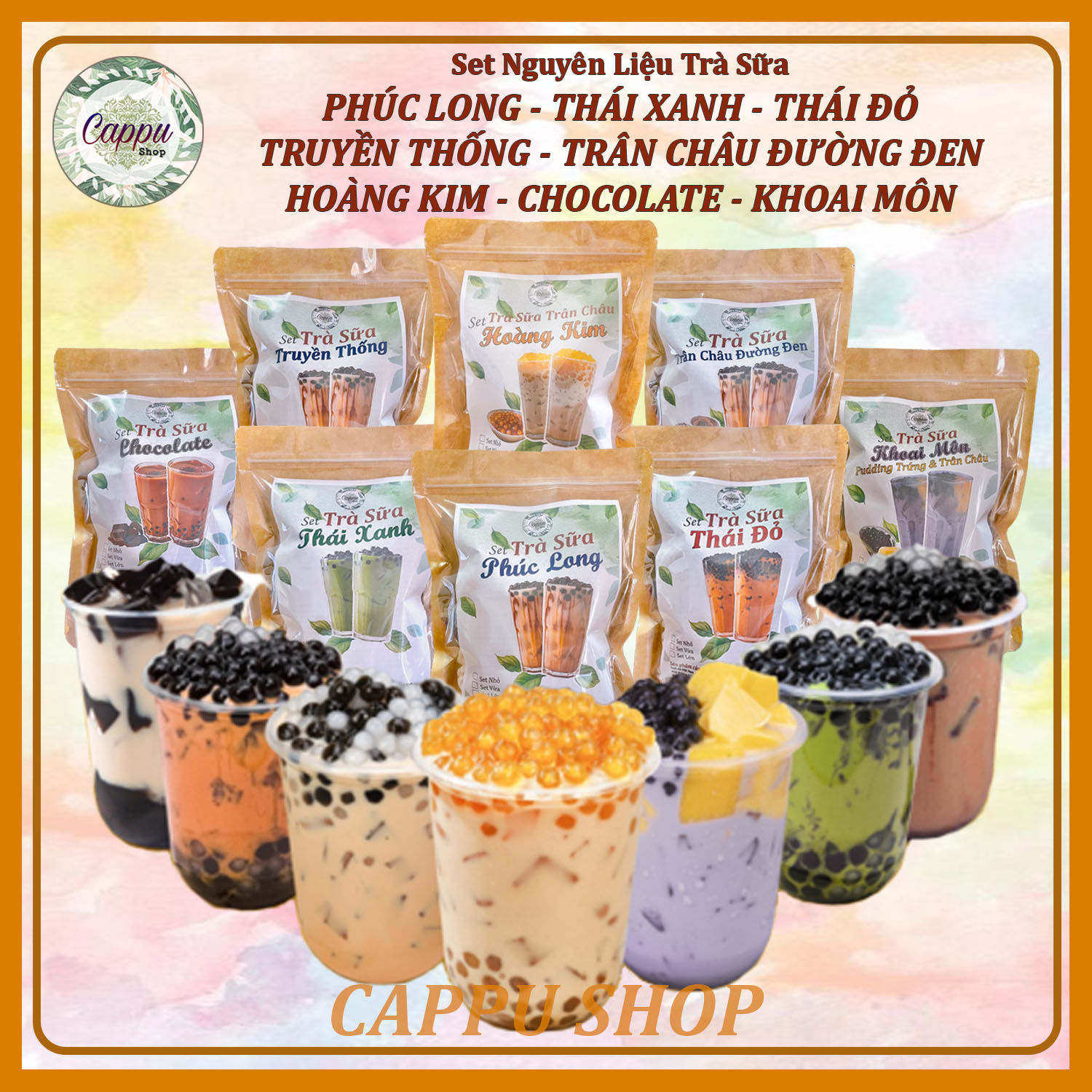 Set Trà Sữa Phúc Long-Thái Xanh-Thái Đỏ-Hoàng Kim-Truyền Thống-TChâu Đường Đen-Chè Dưỡng Nhan (Set Lớn 4.5-5 lít # 25-30 ly)