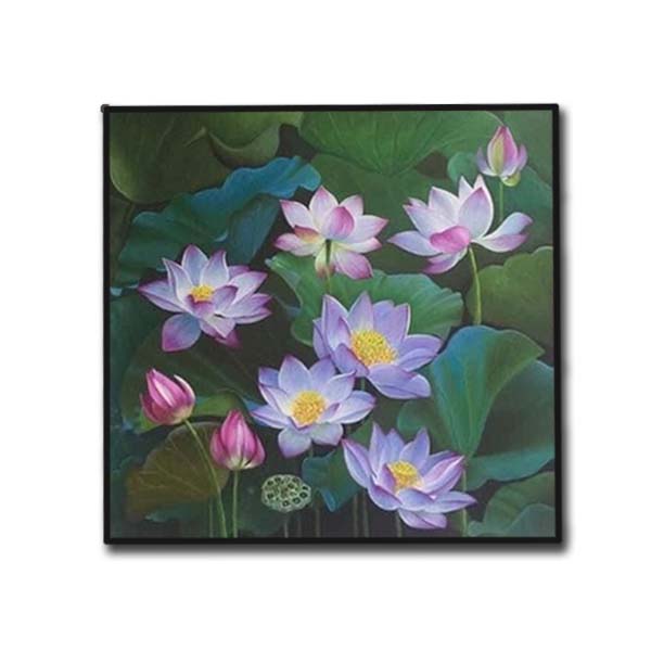 Tranh sơn dầu đầm sen - tranh hoạ sỹ vẽ tay 100% tranh sơn dầu minh huy