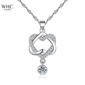 WHC Jewelry Mạ bạc đẹp hình trái tim Zircon Mặt dây chuyền vòng cổ cho nữ Thời trang nút thắt đồng tâm Chuỗi xương đòn