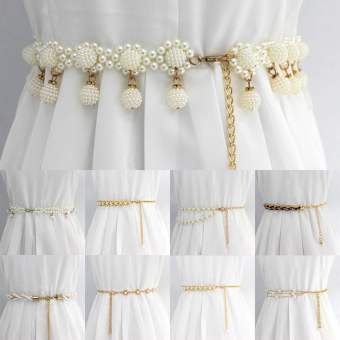 EWELLBE Thời trang Giống cái Trang trí váy Phụ kiện nữ Dress Strap Đai thắt lưng ngọc trai Dây thắt lưng mỏng Dây chuyền thắt lưng