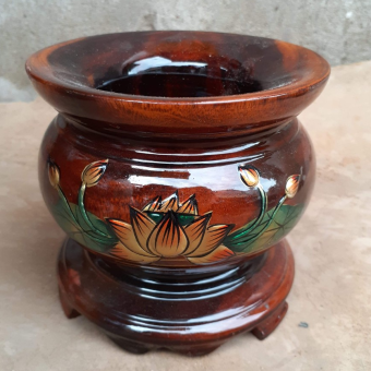 Bát nhang - lư hương gỗ cao cấp nguyên khối ngang 17cm