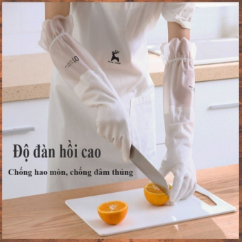 Bộ găng tay+tạp dề cao su siêu dai hình hươu - Gang tay cao su rửa bát - Tạp dề nấu ăn