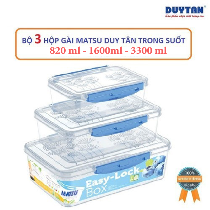 [TRỌN BỘ 3 HỘP] 3 Hộp Nắp Gài Duy Tân 820ml-1600ml-3300ml hàng Chính Hãng. Hộp đựng thực phẩm an toàn