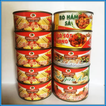 Combo 10 thịt hộp mix mới nhiều vị gồm 1 bò sốt vang,1 bò hầm sả ngon ,1pate gan heo,1 thịt xay vị bò,1 thịt heo hầm, ,5 thịt heo xay tiện dụng có thể ăn ngay hoặc chế biến tùy thích công ty Dabaco Food