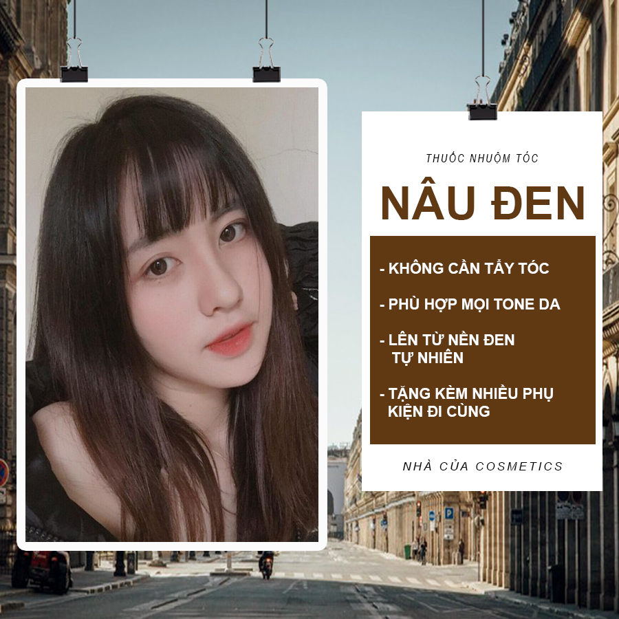 Thuốc nhuộm tóc nâu đen tặng kèm trợ nhuộm oxy, bao tay và mũ chùm ủ tóc