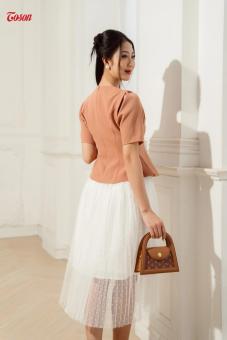 Áo ký giả Vittex be bò, tay bồng dáng Peplum (Limitted) Toson 14928E52