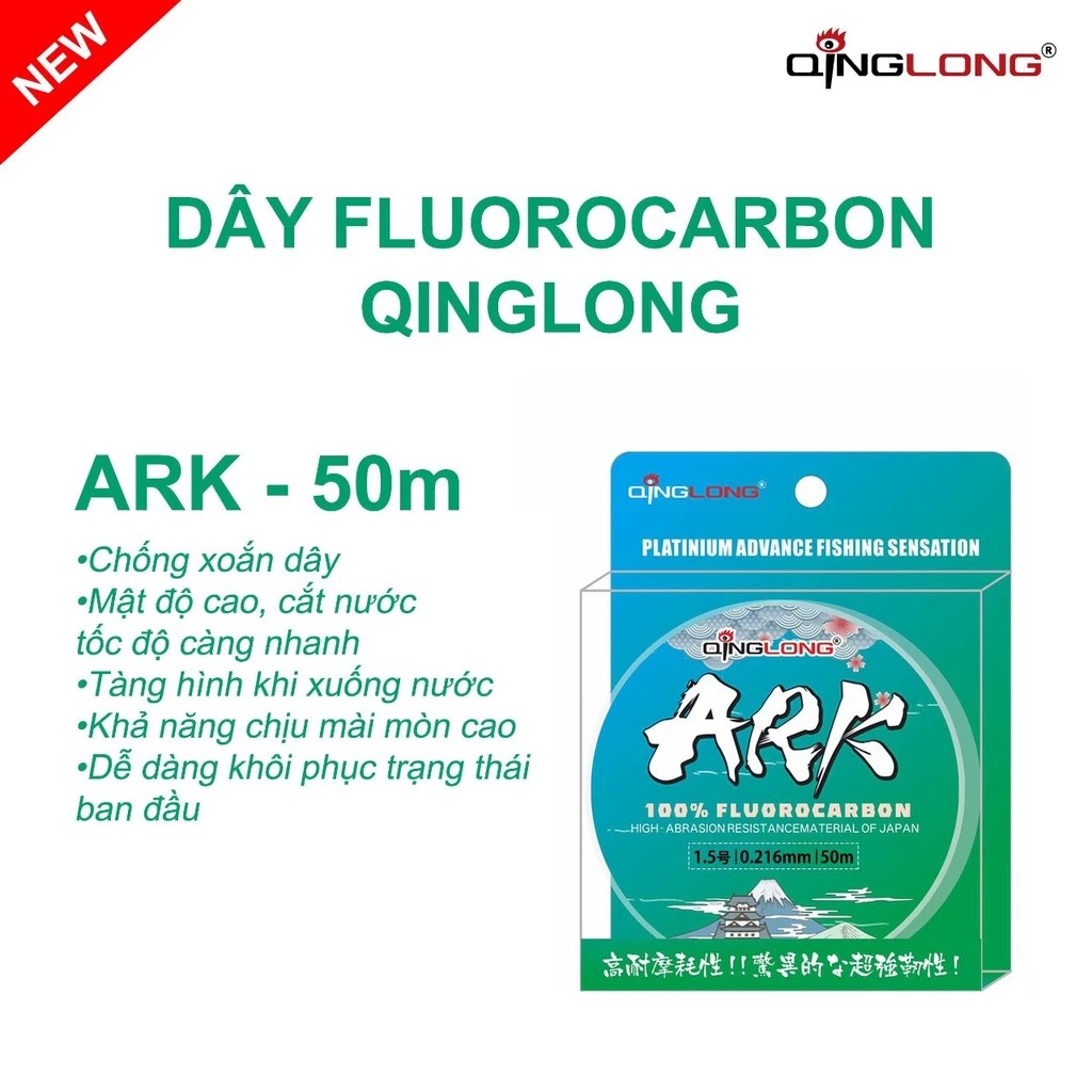 Cước QingLong 100% Fluorocarbon ARK 50m làm thẻo câu đài