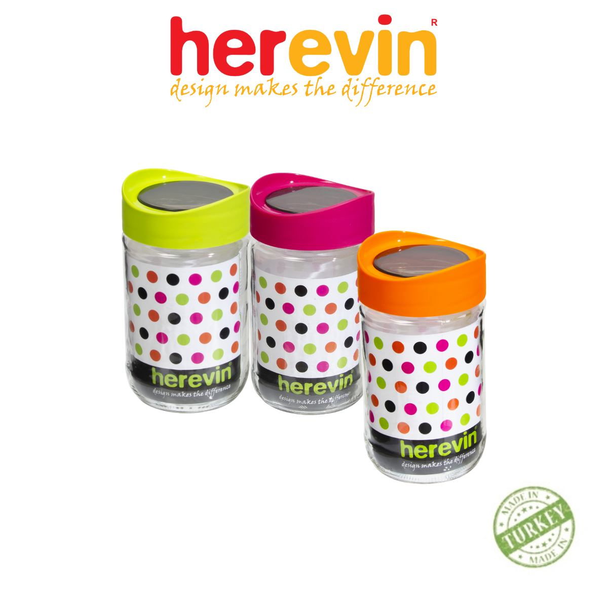 Bộ 3 Hũ Thuỷ Tinh Thổ Herevin Tròn Trơn Nắp Transparent
