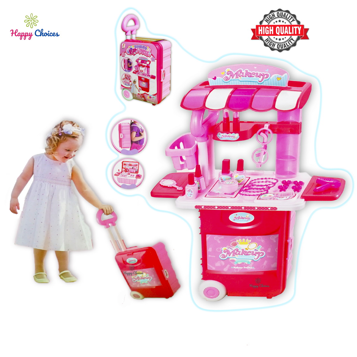 Đồ chơi trang điểm cho bé gái, vali đồ chơi trang điểm kéo 4in1, đồ chơi vận động, bộ đồ chơi nhập vai cho bé gái