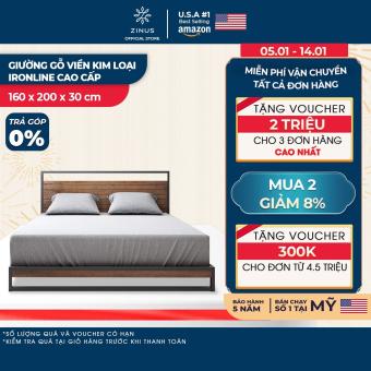 Giường gỗ Zinus viền khung kim loại/ Zinus Ironline Hybrid Frame Queen 160x200x30cm