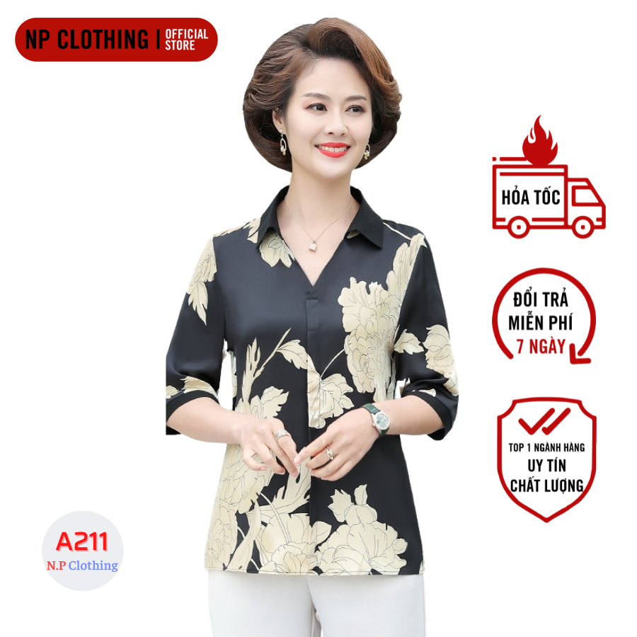 Áo Nữ Trung Niên A211, Mẫu Áo Hoa Cho Mẹ Tay Lỡ Cổ Sơ Mi Form Rộng Trang Nhã | Thời Trang Trung Niên NPClothing