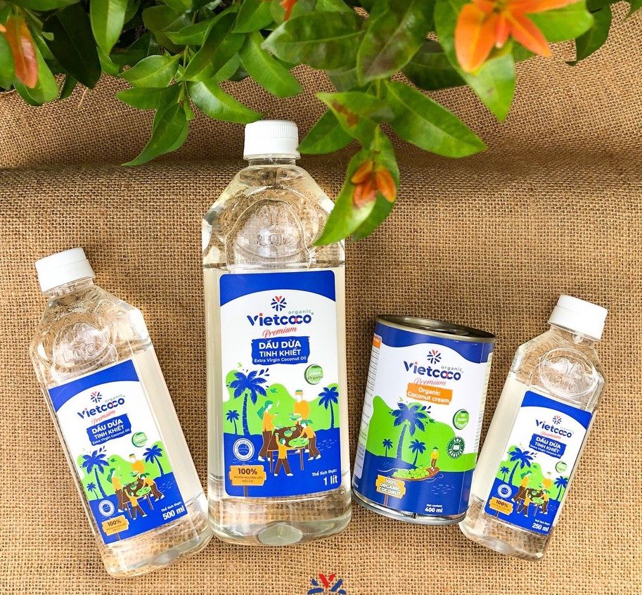 Dầu dừa tinh khiết - organic vietcoco: 1lit - 500ml - 250ml