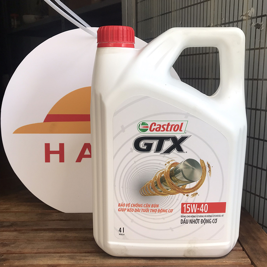 Nhớt ô tô castrol 15w40 chính hãng: dầu nhớt ô tô máy xăng và máy dầu diesel gtx sn/cf can 4l: kia, hyundai, toyota, honda...