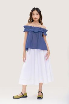 LIBÉ - Chân váy xoè cánh quạt dài qua gối màu trắng