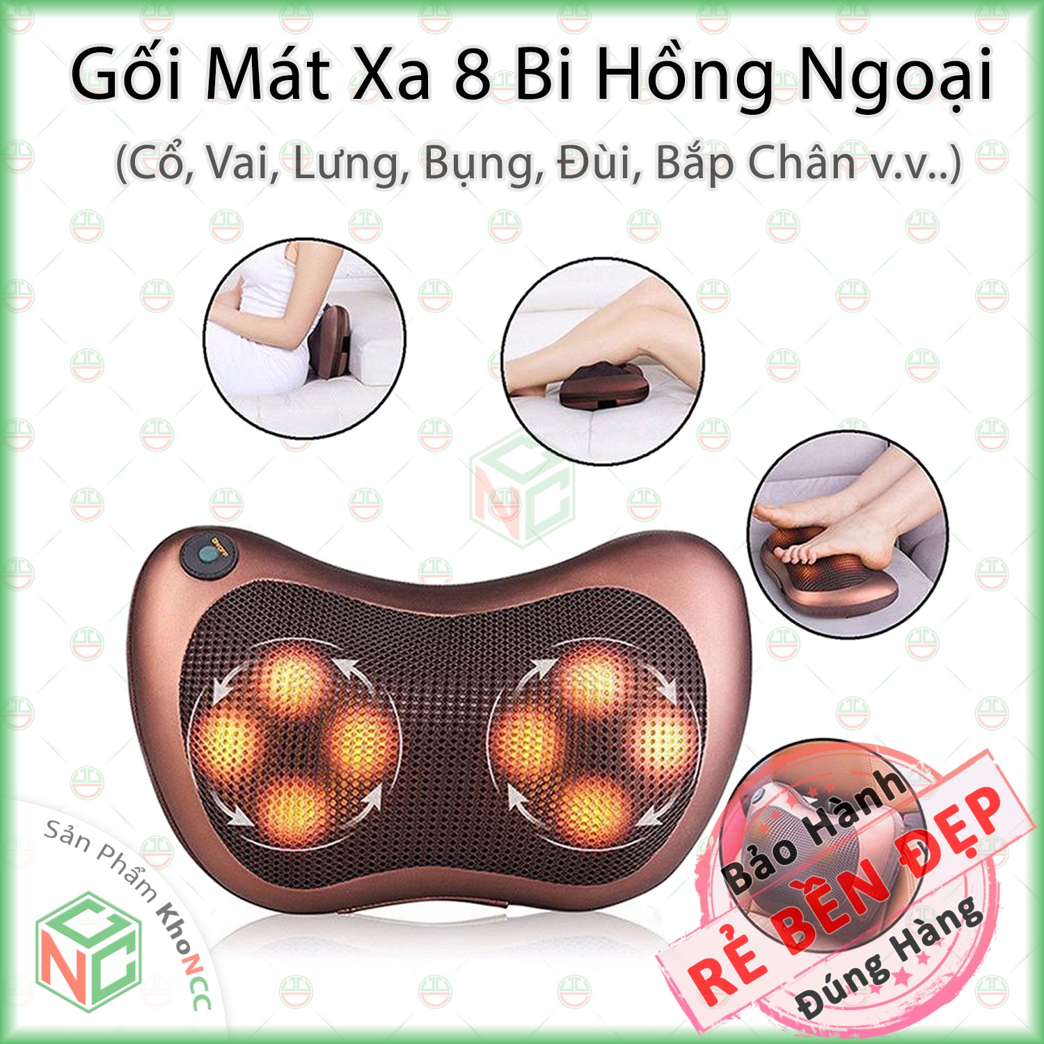 (Loại Tốt) Gối Mát Xa Massage KhoNCC Hàng Chính Hãng Vật Lý Trị Liệu Xua Tan Mệt Mỏi Cổ, Vai, Eo, Hông, Đùi - NPD-5818-GMX8B