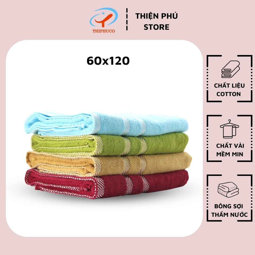 Khăn tắm cotton thiện phú 60x120, khăn bông sợi tự nhiên, khăn tắm thấm hút nước tốt, khăn tắm cotton cao cấp, khăn tắm cỡ lớn dày, l387