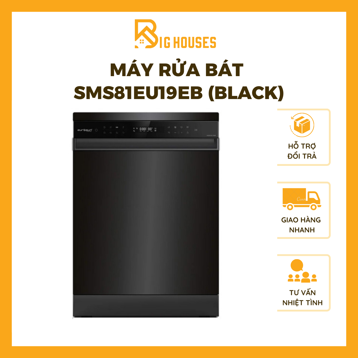 Máy rửa bát Eurosun SMS81EU19EB - 15 bộ, màu đen, âm tủ hoặc độc lập