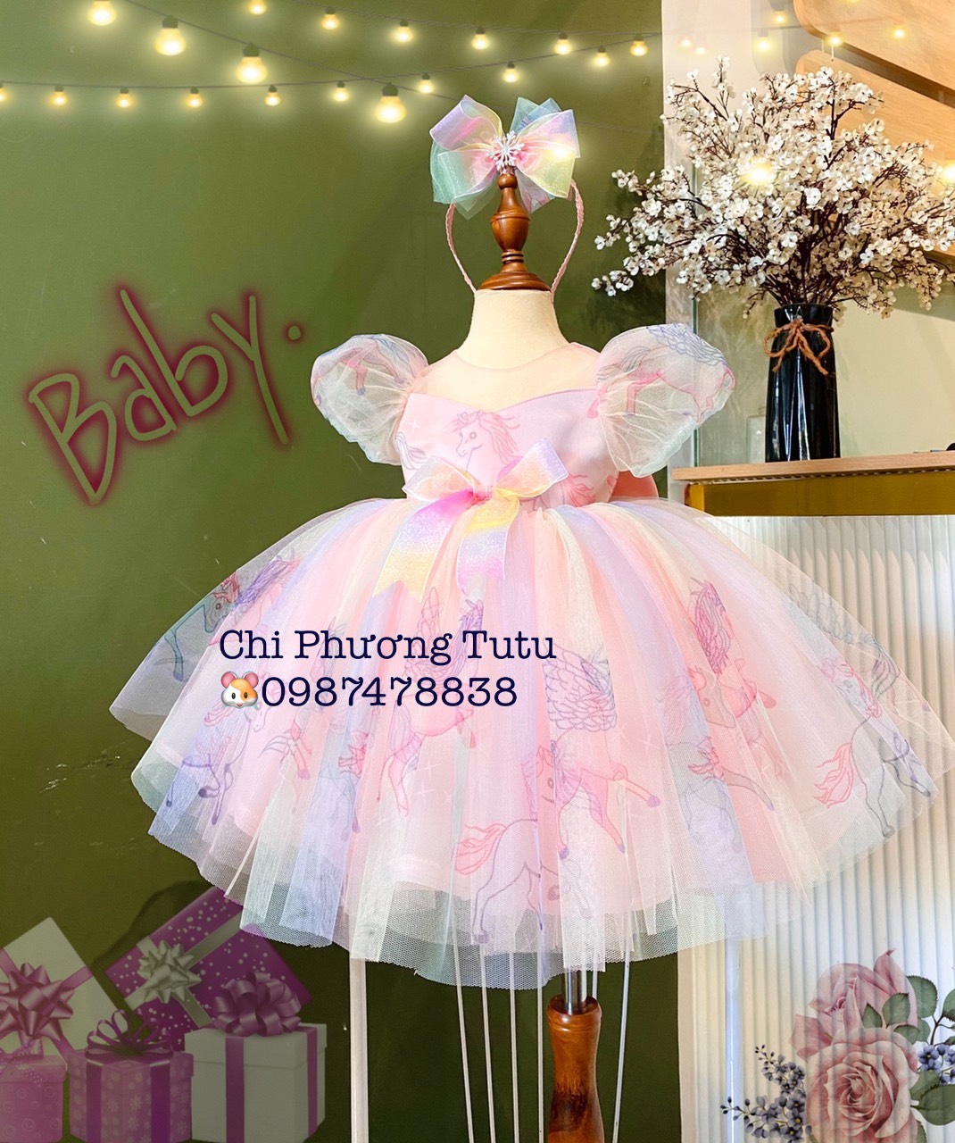 Đầm cho bé gái / váy công chúa Ngựa thần siêu xinh , siêu phồng cho bé , tặng kèm băng đô hoặc cài tóc