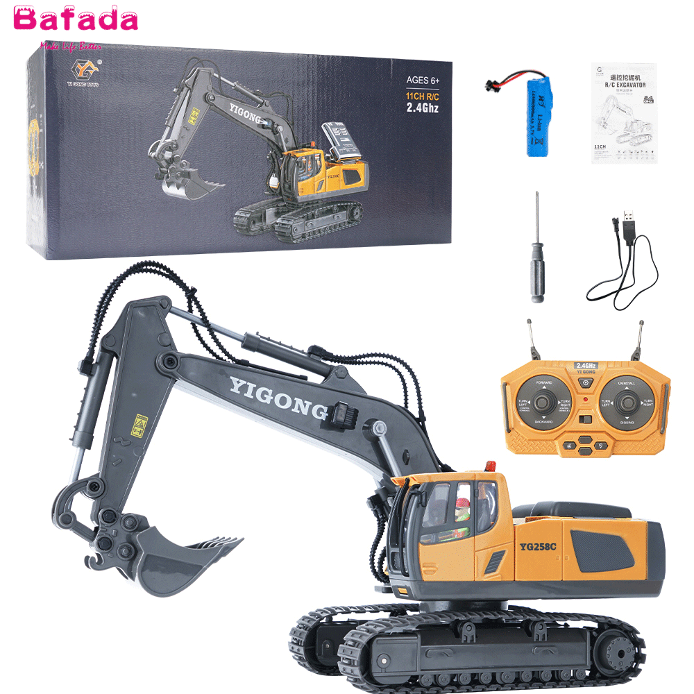 Bafada 1:20 Excavator RC Crawler Tractor Toy High Simulation Remote Control,270° Rotating Truck RC Car,6 Channel Construction Vehicle with Flashing Lights
