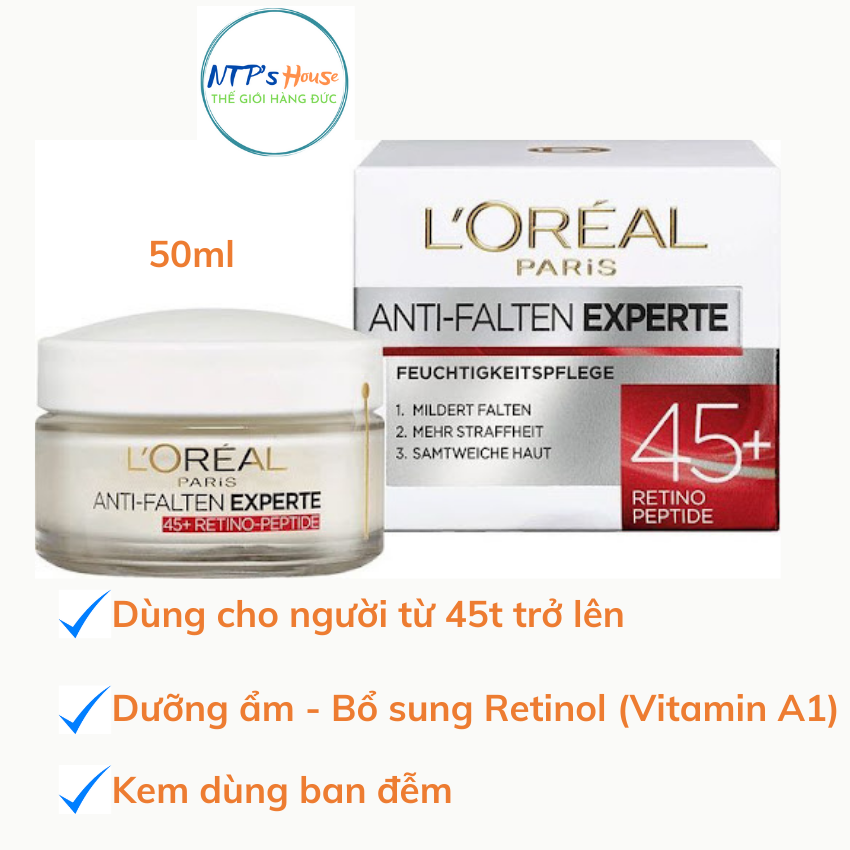Kem dưỡng da dưỡng ẩm hiệu L’oreal 45+ làm mờ nếp nhăn BAN NGÀY cho người từ 45 tuổi hộp 50ml nhập khẩu từ Đức