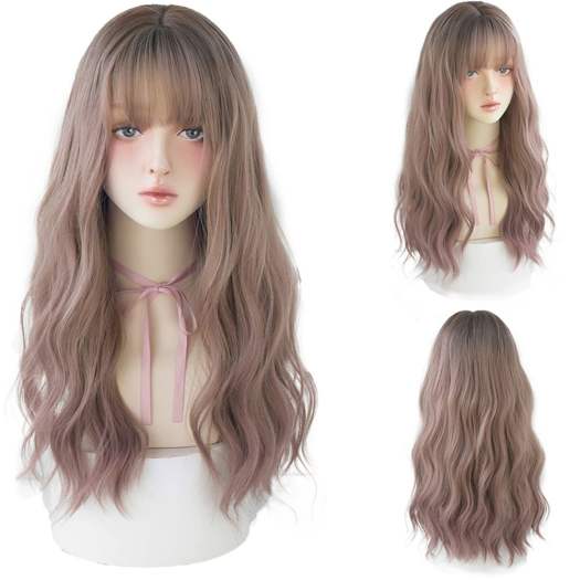 VAN Daily Tóc Xoăn Gợn Sóng Màu Nâu Hai Màu Hồng Cho Nữ Tóc Tổng Hợp Với Tóc Mái Tóc Giả Hóa Trang Tóc Giả Dài Gợn Sóng